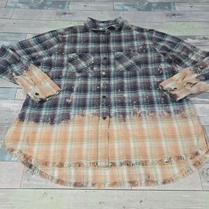 One24 Rags Bleached Flannel Button Down sz X-Large